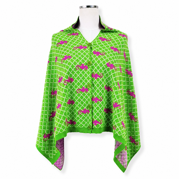 [NWT] Top It Off Green/Pink Knit Button Wrap | Small