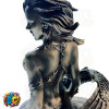silverish patina painted fish net see through topped mermaid statue figurine
