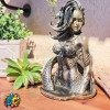 silverish patina painted fish net see through topped mermaid statue figurine