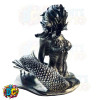 silverish patina painted fish net see through topped mermaid statue figurine