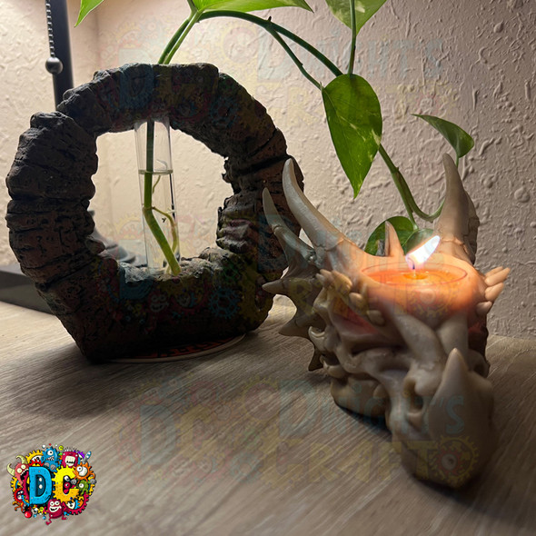 Bone white dragon head / skull tea light candle holder