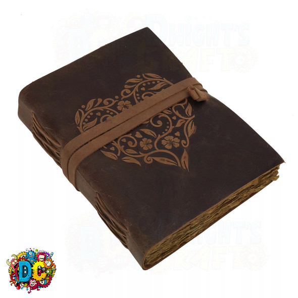 soft brushed leather journal with embossed heart