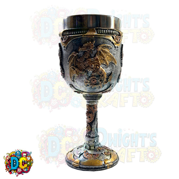 Steampunk dragon and gears goblet or chalice