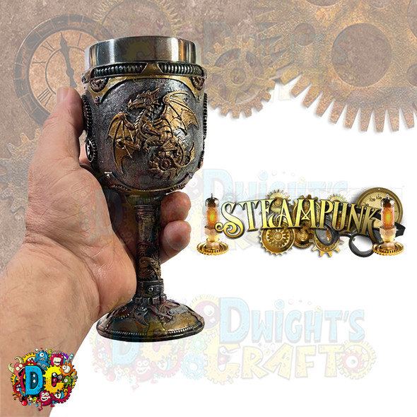 Steampunk dragon and gears goblet or chalice