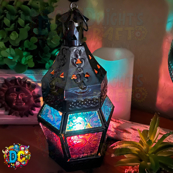 stained glass candle powered lantern