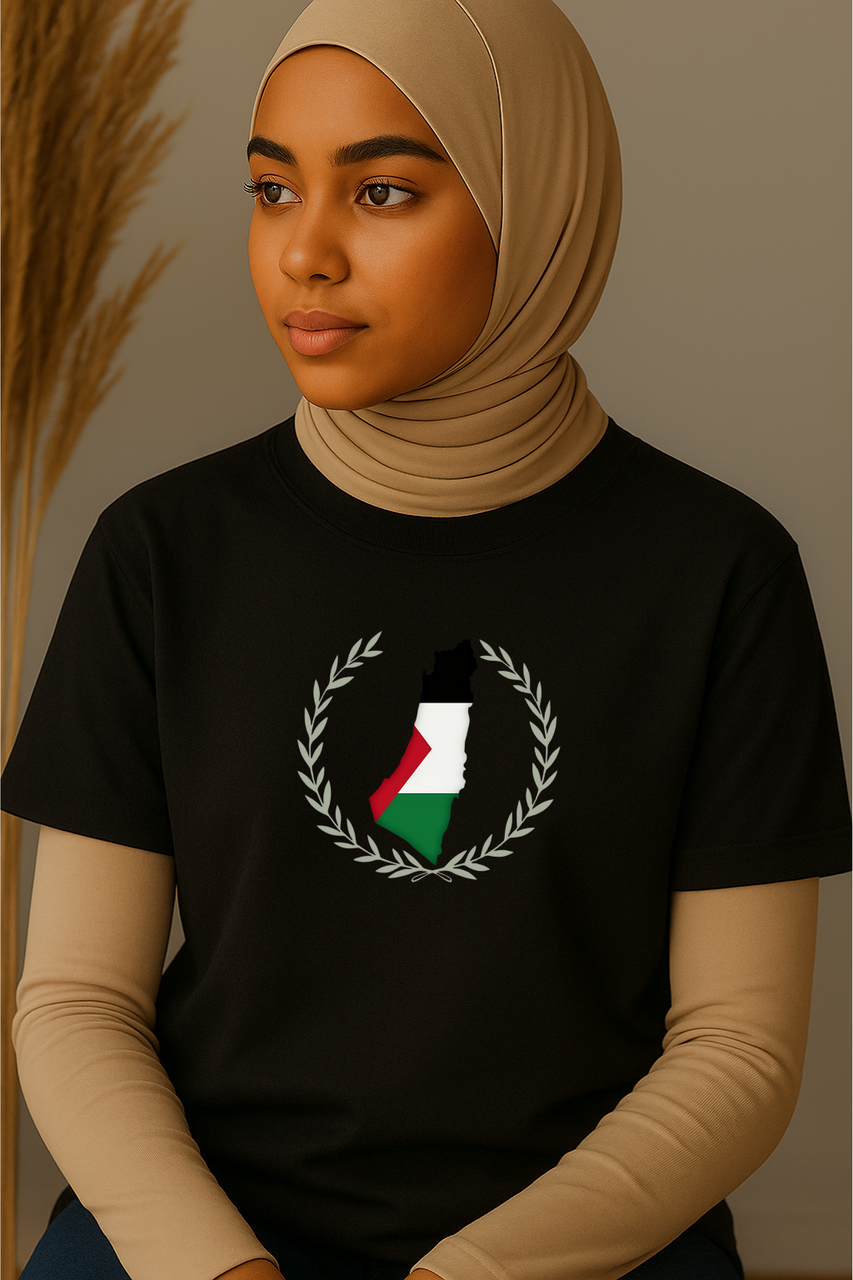 Ummah Trends Palestinian Flag Map Print T-Shirt