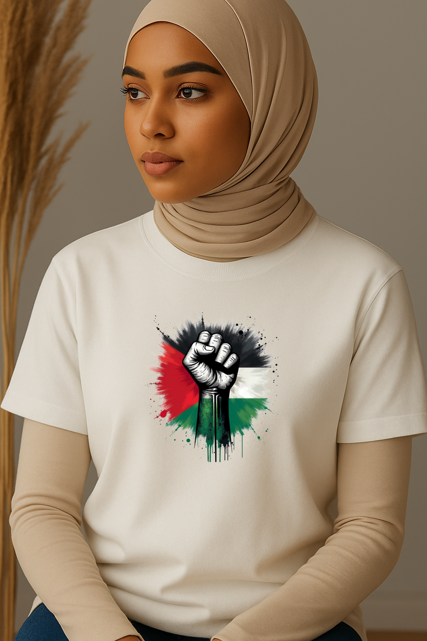 Ummah Trends Palestinian Flag Fist Hand Print T-Shirt