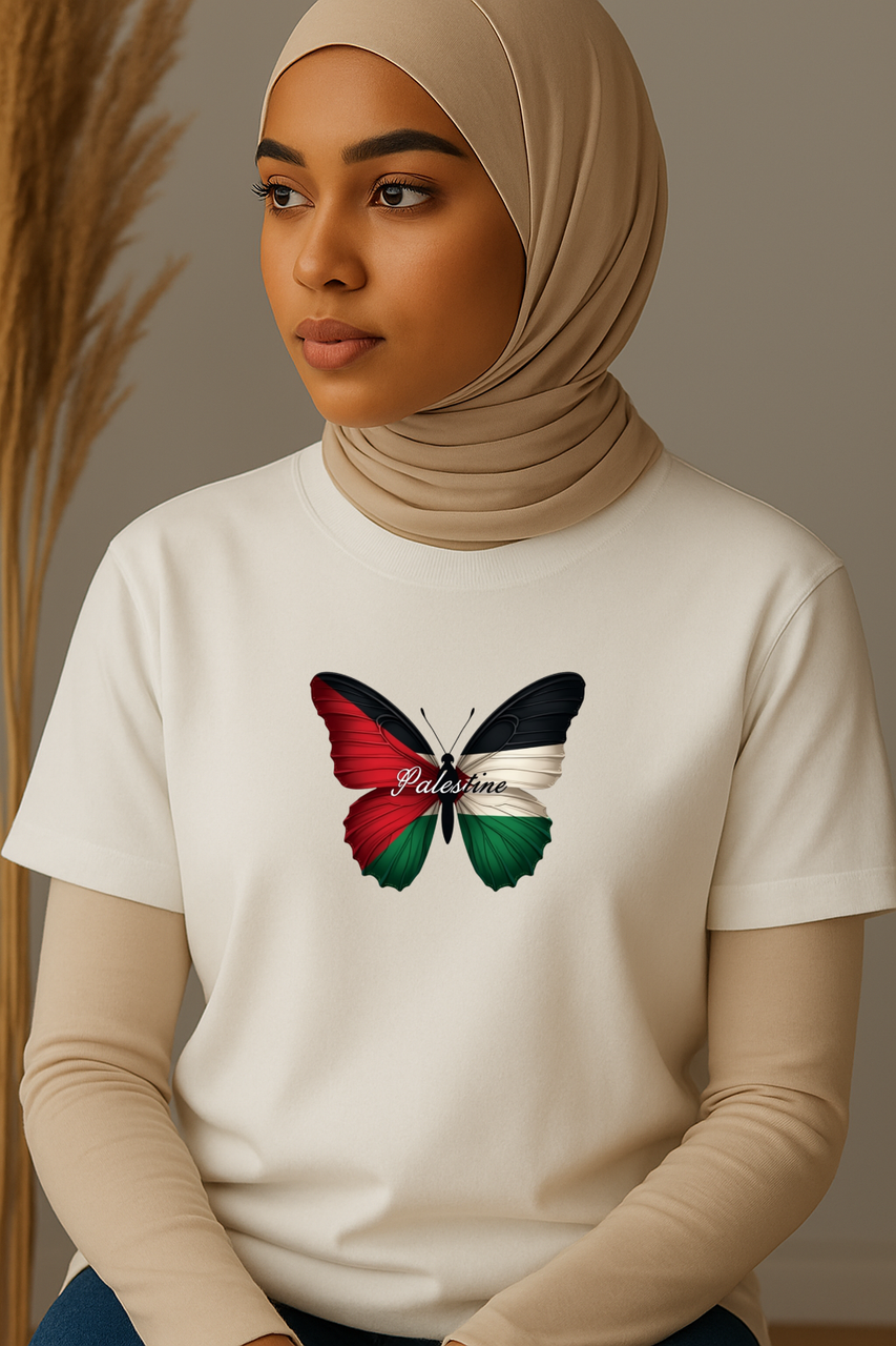 Ummah Trends Palestinian Flag Butterfly Print T-Shirt