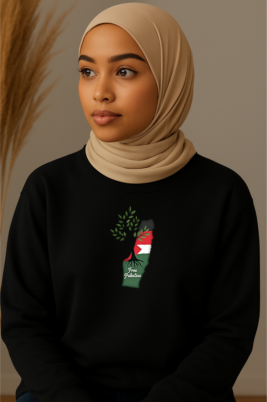 Ummah Trends Free Palestinian Flag Olive Tree Print Sweatshirt