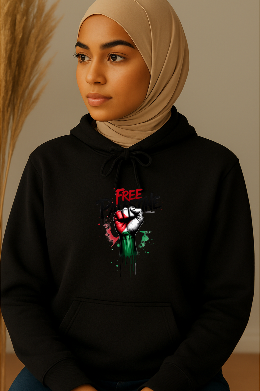 Ummah Trends Free Palestinian Flag Fist Hand Print Hoodie