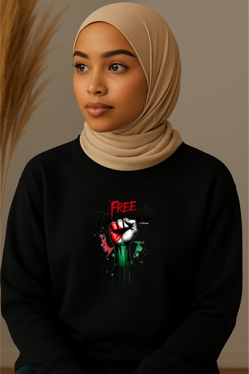 Ummah Trends Free Palestinian Flag Fist Hand Print Sweatshirt