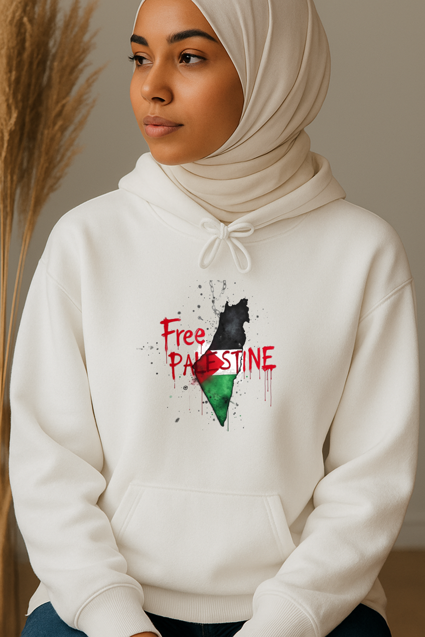 Ummah Trends Free Palestinian Flag Map Print Hoodie
