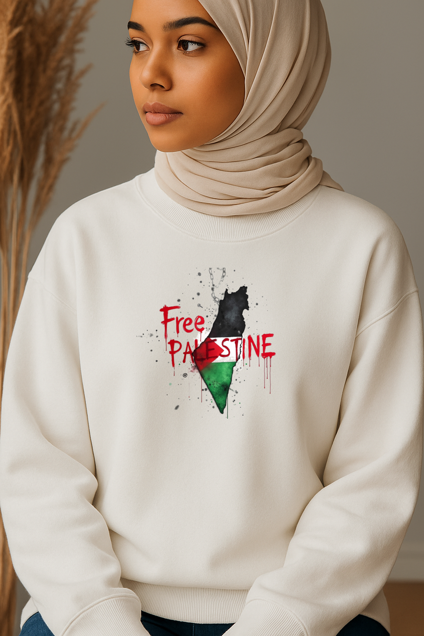 Ummah Trends Free Palestinian Flag Map Print Sweatshirt