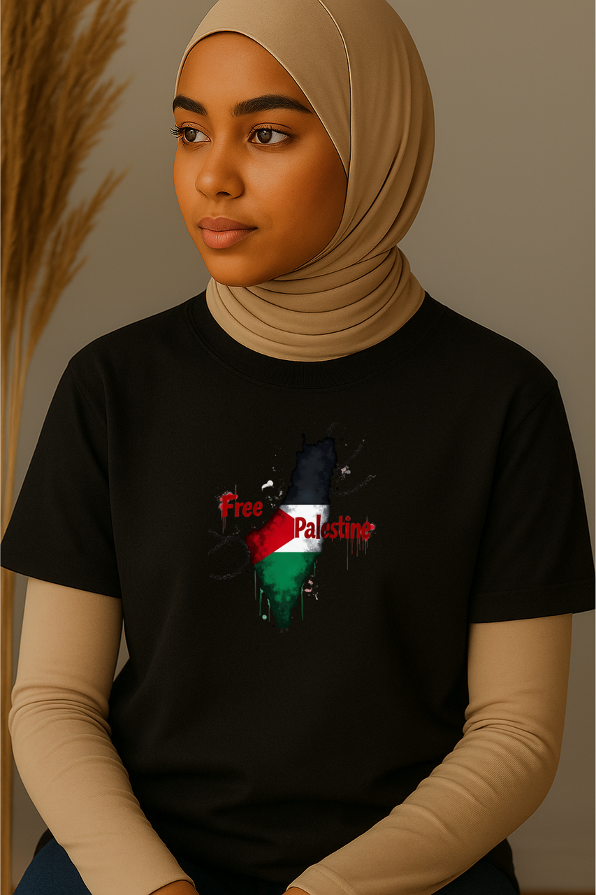 Ummah Trends Free Palestinian Flag Map Print T-Shirt