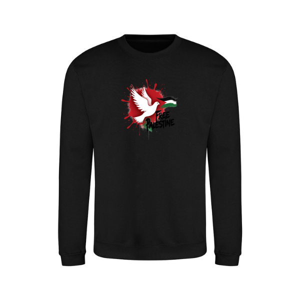 Ummah Trends Free Palestinian Flag White Bird Print Sweatshirt