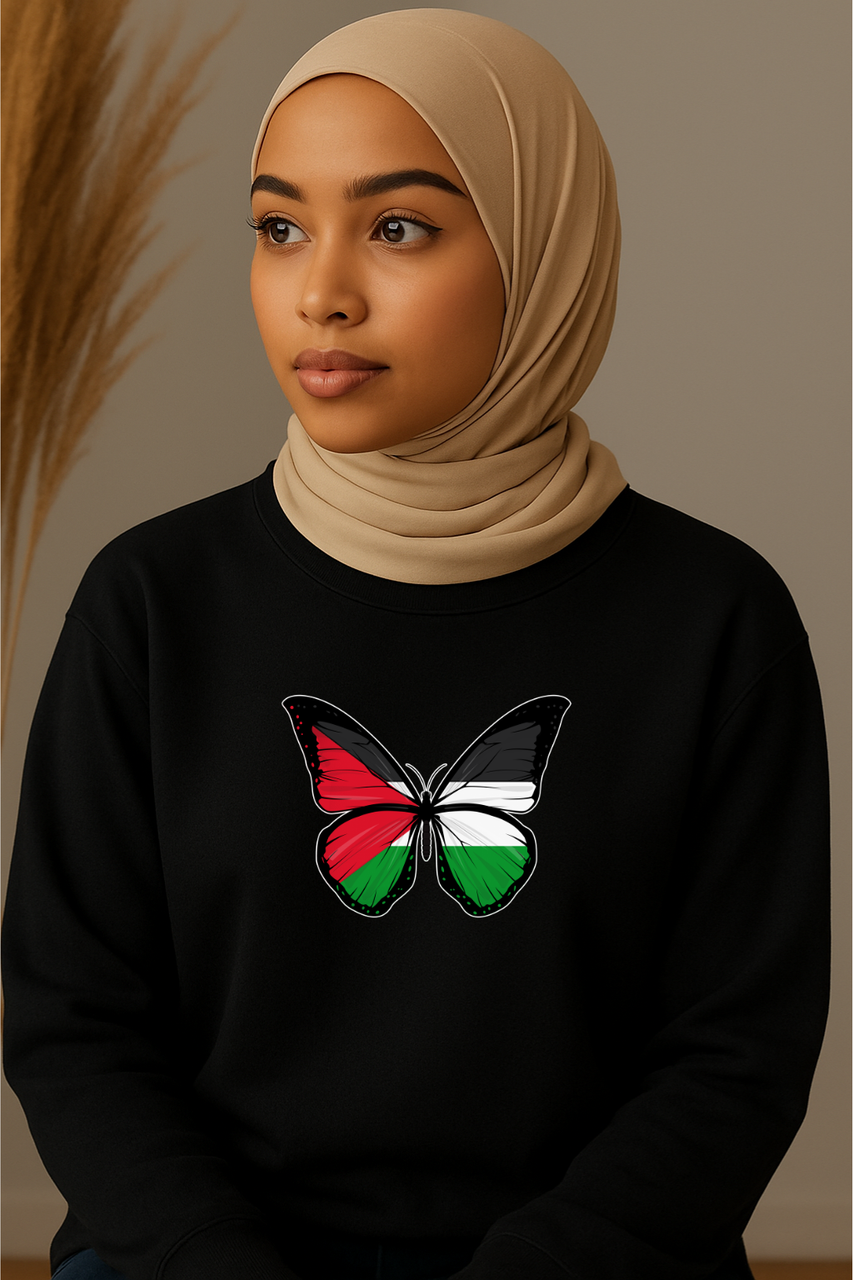 Ummah Trends Free Palestinian Flag Butterfly Print Sweatshirt