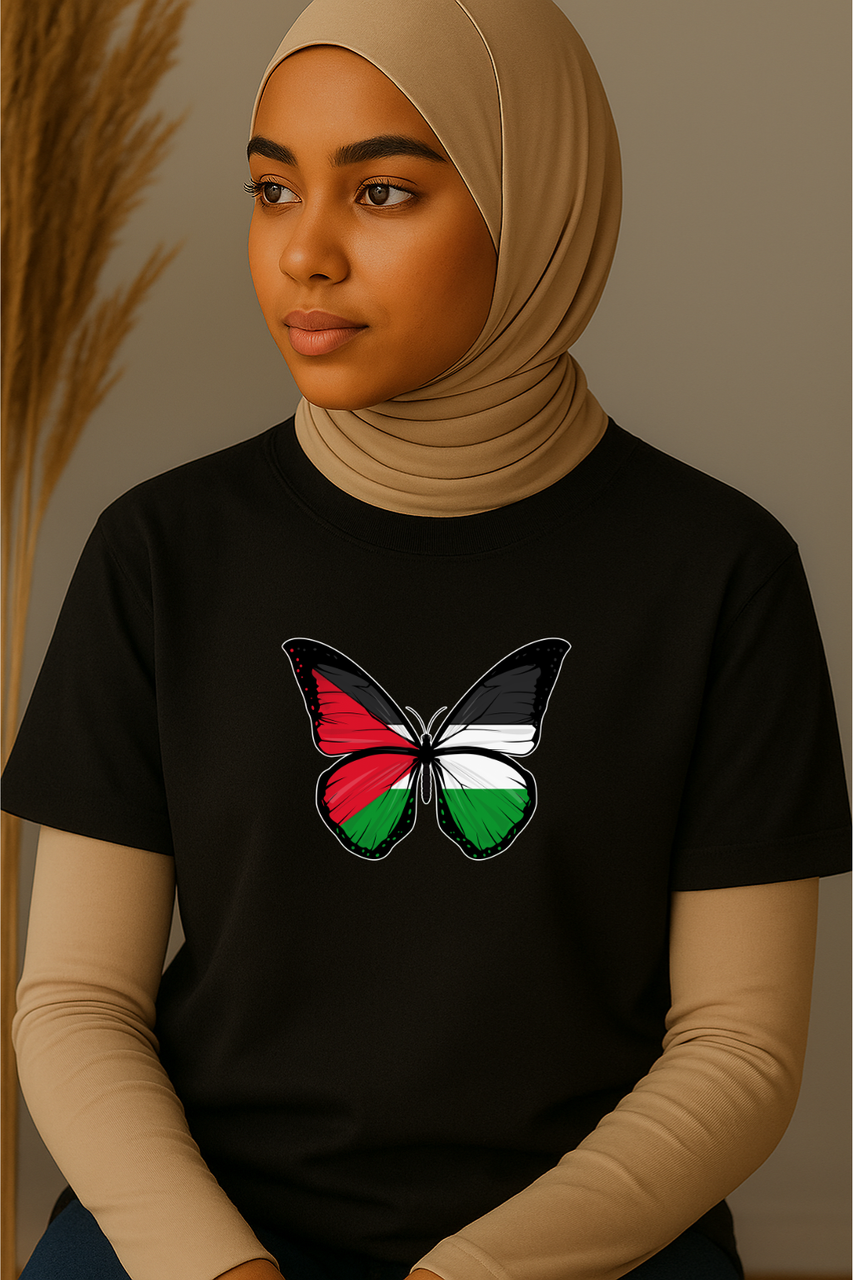 Ummah Trends Free Palestinian Flag Butterfly Print T-Shirt