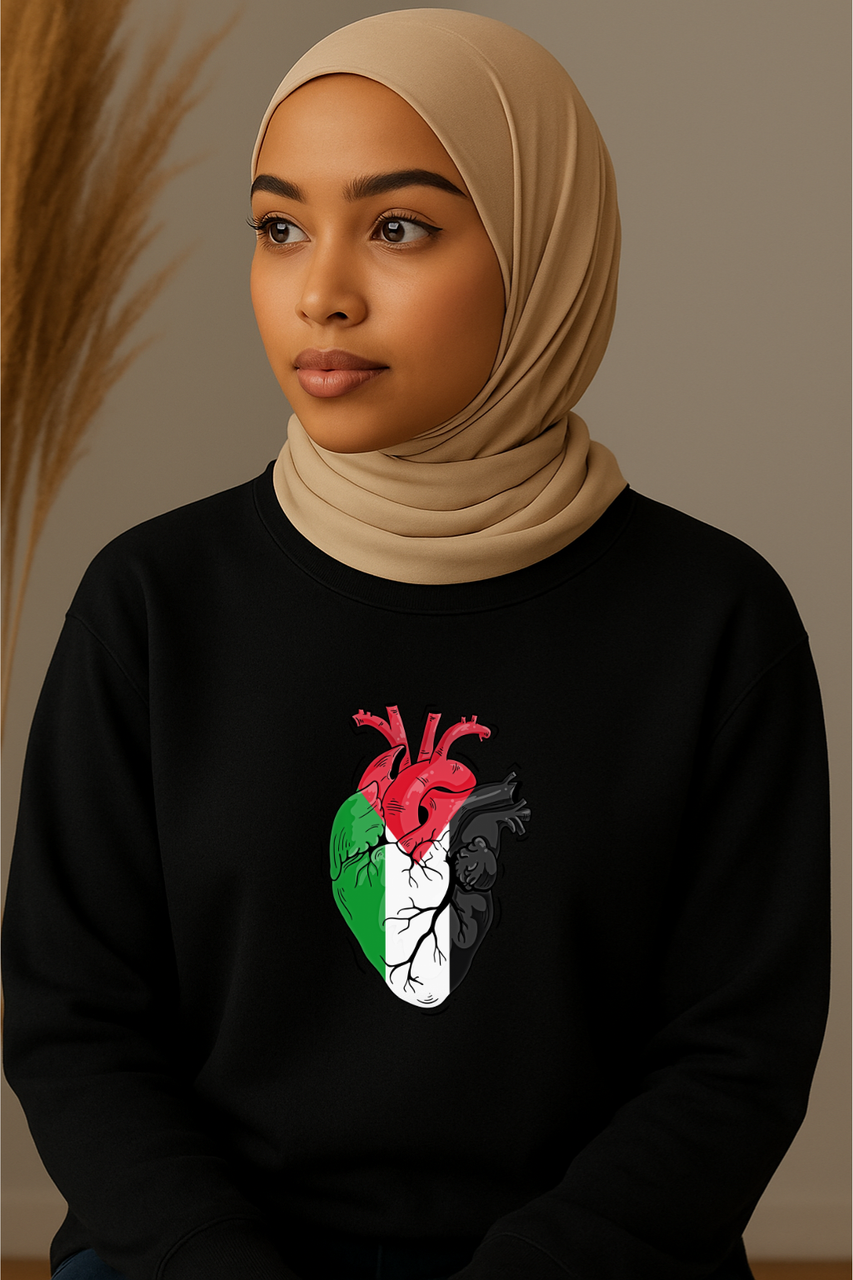 Ummah Trends Palestinian Flag Heart Print Sweatshirt
