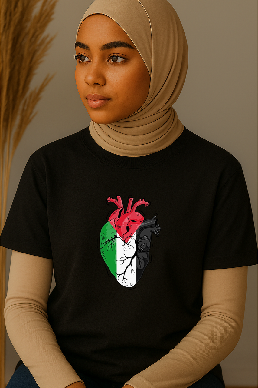 Ummah Trends Palestinian Flag Heart Print T-Shirt