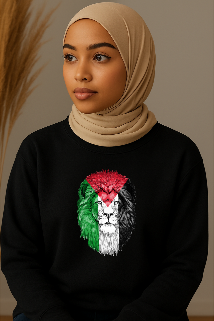 Ummah Trends Palestinian Flag Lion of Palestine Print Sweatshirt