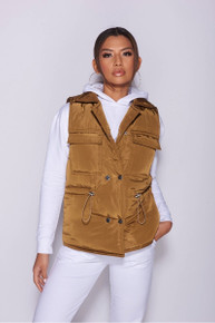 Gilet Double Breasted Patch Pocket Padded Olive