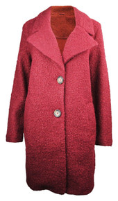 Womens Long Borg Coat Button Single Breasted Maroon