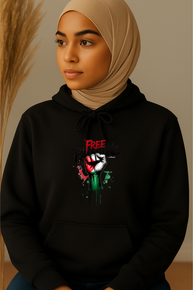 Ummah Trends Free Palestinian Flag Fist Hand Print Hoodie