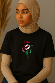 Ummah Trends Free Palestinian Flag Fist Hand Print T-Shirt
