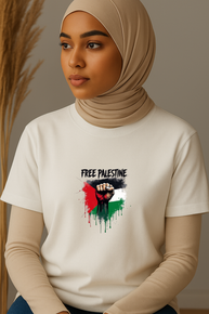 Ummah Trends Free Palestinian Flag Fist Hand Print T-Shirt