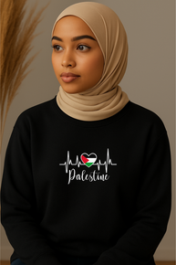Ummah Trends Palestinian Flag Heart Beat Print Sweatshirt