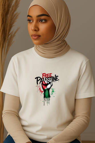 Ummah Trends Free Palestinian Flag Fist Hand Print T-Shirt