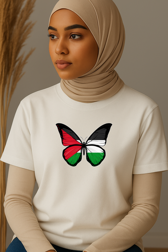 Ummah Trends Free Palestinian Flag Butterfly Print T-Shirt