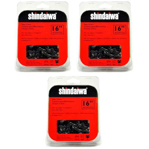 CHAINSAW CHAIN BY SHINDAIWA  91PX AdvanceCut,  PITCH 3/8" LP, 16" BAR, 0.050" GAUGE, 57 DL  3 PACK
