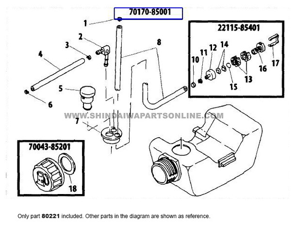 Parts lookup Shindaiwa T270 Fuel Tank 80221 diagram