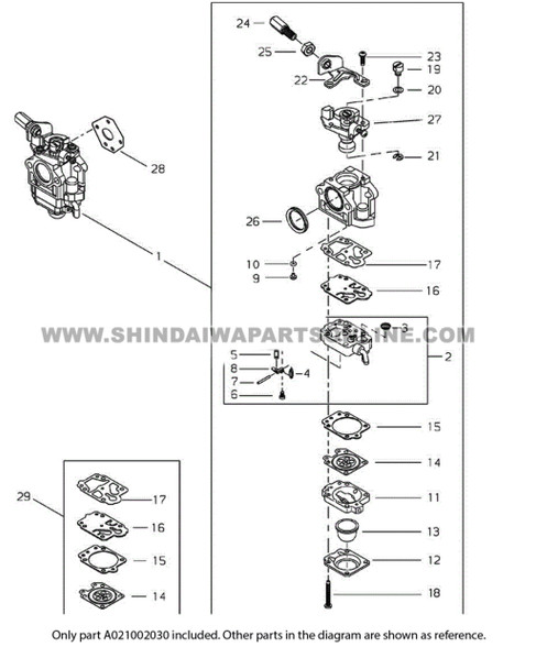 Parts lookup Shindaiwa A021002030 EB630 Carburetor OEM diagram Parts lookup Shindaiwa A021002030 EB630 Carburetor OEM diagram