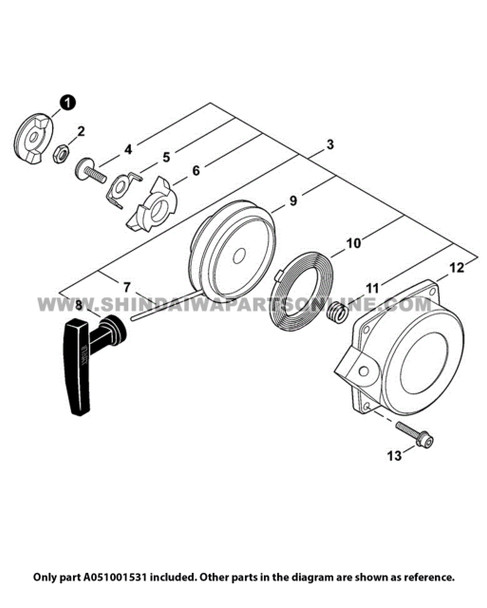 Parts lookup Shindaiwa EB802RT Starter A051001531 OEM diagram