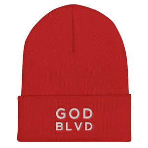 GOD BLVD - Red - ABB Cuffed Beanie (White Stitched)