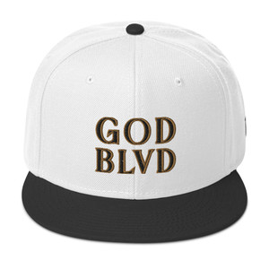 God Blvd - Gods Glory White Snapback Cap - Black and Gold Stitching God Blvd - Gods Glory White Snapback Cap - Black and Gold Stitching
