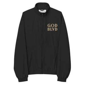 GOD BLVD - Recycled Tracksuit Jacket - White and Old Gold Stitching GOD BLVD - Recycled Tracksuit Jacket - White and Old Gold Stitching