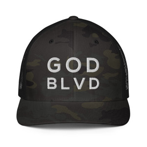 GOD BLVD - Closed Back Trucker Cap - Multi Camo - Black/White
