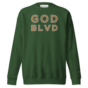 GOD BLVD - OG Logo - Forest Green Sweatshirt (Old Gold/White Embroidered) GOD BLVD - OG Logo - Forest Green Sweatshirt (Old Gold/White Embroidered)