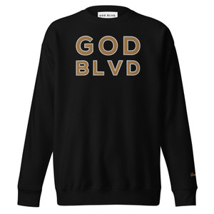 GOD BLVD - OG Logo - Black Sweatshirt (Old Gold/White Embroidered) GOD BLVD - OG Logo - Black Sweatshirt (Old Gold/White Embroidered)