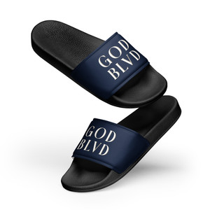 GOD BLVD - Secondary Logo - Navy - Men’s Slides GOD BLVD - Secondary Logo - Navy - Men’s Slides