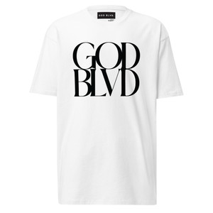 GOD BLVD - Black Secondary Logo - White Premium Heavyweight Tee