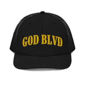 GOD BLVD - Arched - Black Trucker Cap - Gold GOD BLVD - Arched - Black Trucker Cap - Gold