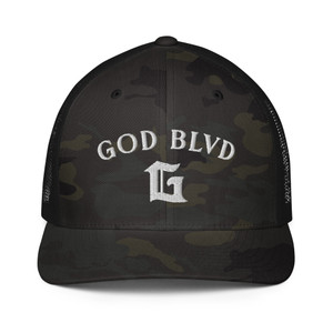 GOD BLVD - Arched G - Multicam Black/White - Closed-Back Trucker Cap GOD BLVD - Arched G - Multicam Black/White - Closed-Back Trucker Cap