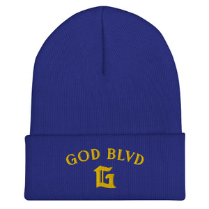 GOD BLVD - Arched G - Royal Cuffed Beanie - Gold Embroidered