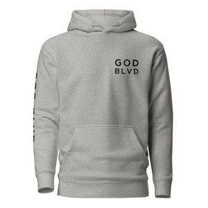 GOD BLVD - Grey Premium Hoodie - Black Print (Left Chest / Right Arm)