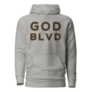 GOD BLVD - Embroidered OG Logo - Grey Premium Hoodie (Black/Old Gold)