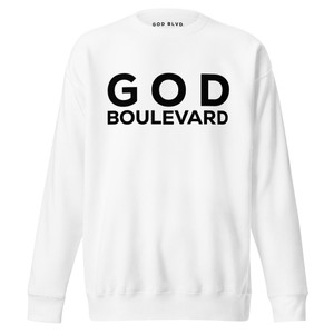 GOD BLVD - God Boulevard - White Premium Sweatshirt (Black Print) GOD BLVD - God Boulevard - White Premium Sweatshirt (Black Print)